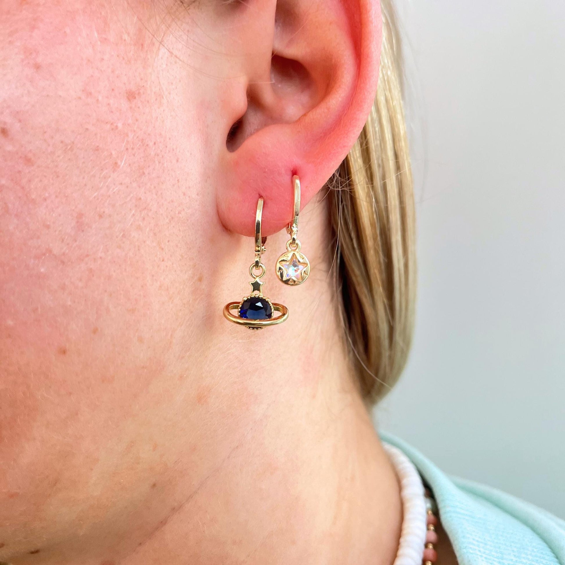 Star Earrings Gold Huggies Sun Hoops Planet Charm Galaxy Jewelry Build Your Own Set Dainty Gift for Her Birthday Present Stackable Hoops