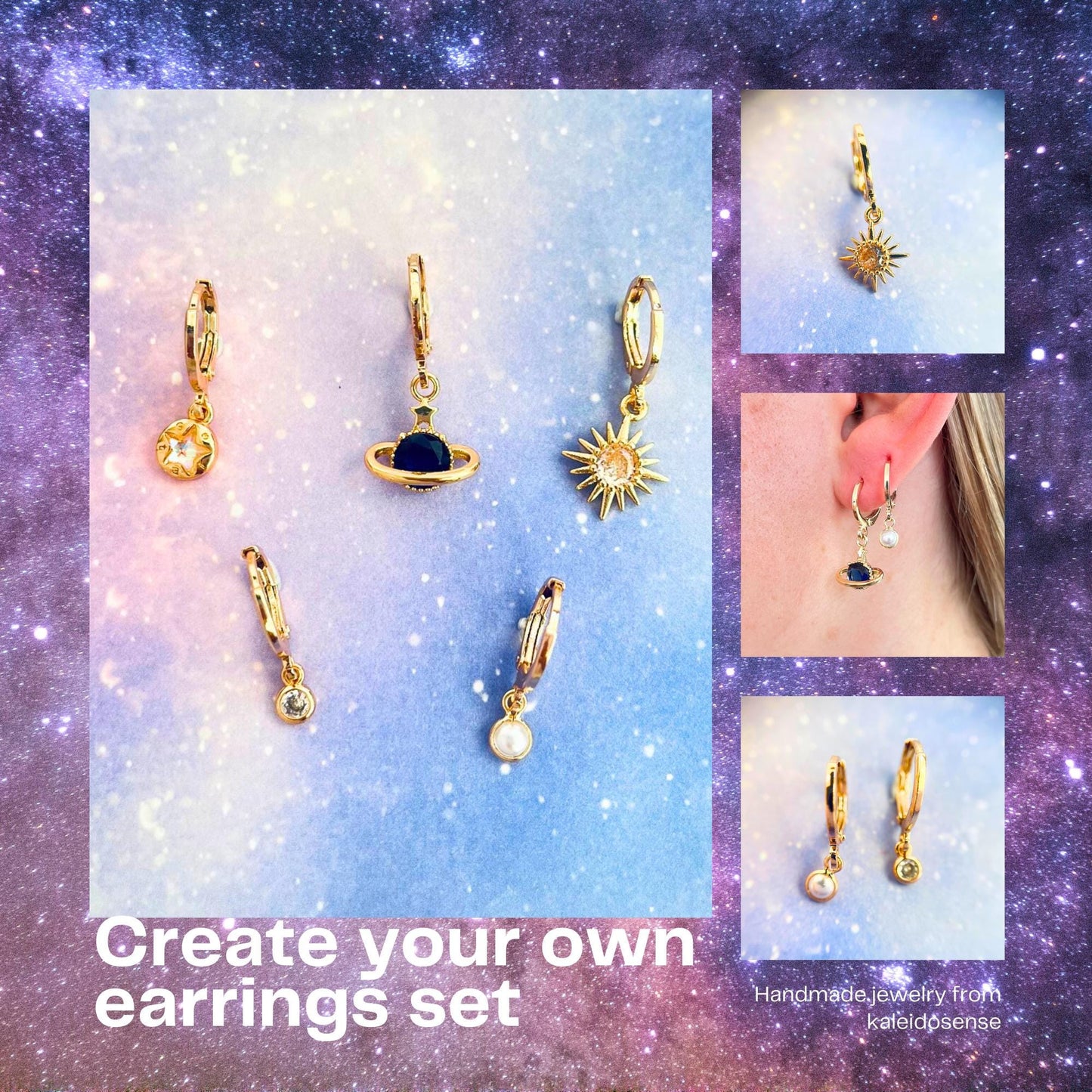 Star Earrings Gold Huggies Sun Hoops Planet Charm Galaxy Jewelry Build Your Own Set Dainty Gift for Her Birthday Present Stackable Hoops
