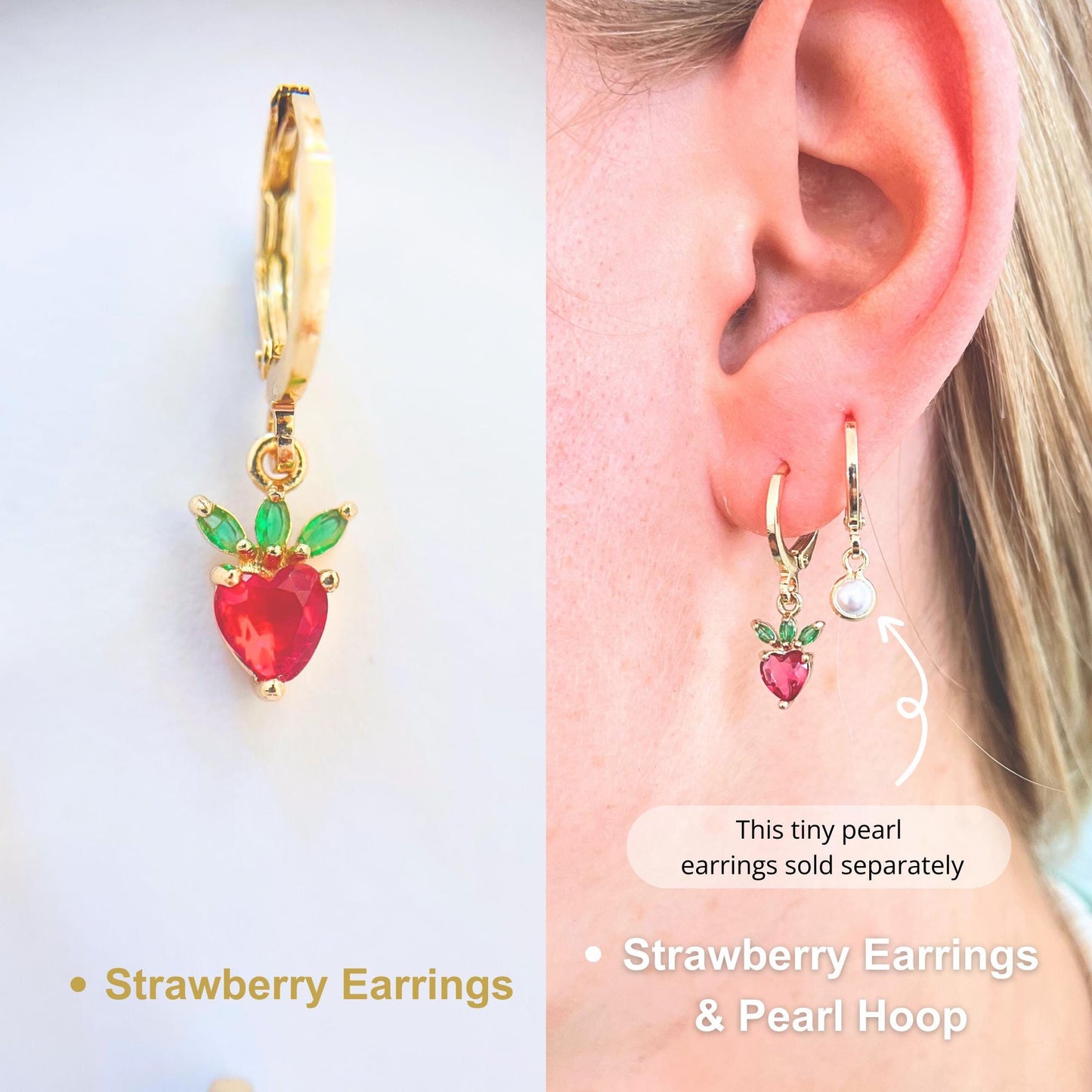 Fruit earrings set cherry earrings strawberry gift for girl hoops gold jewelry birthday gift Botanical earrings daughter gift cute earrings