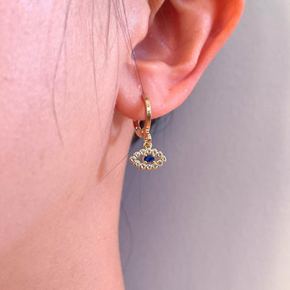 CZ Evil Eye Hoop Earrings for Girls Gold Plated Huggie Earrings Cute Symbol Jewelry Birthday Gift for Daughter Teen Girl Protection Earrings