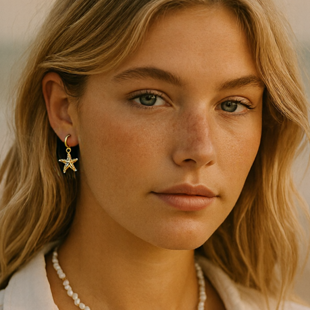 CZ Starfish Gold Plated Huggie Hoop Earrings - Minimalist Beach Jewellery