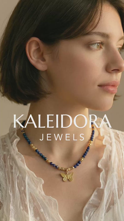 Lapis Lazuli Gemstone Necklace | Gold Plated Butterfly Pendant