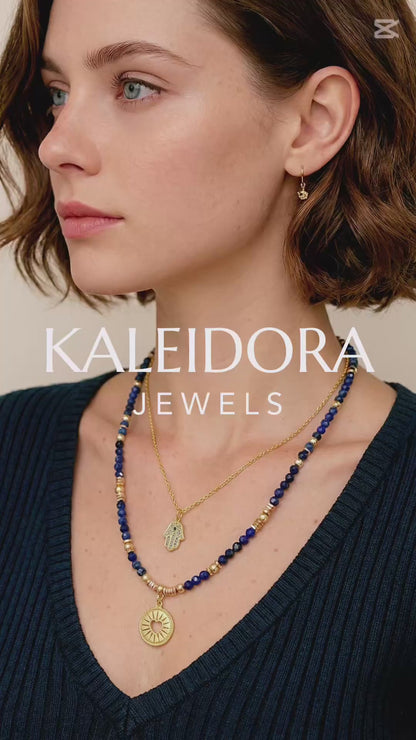 Lapis Lazuli Gemstone Necklace | Gold Plated Open Heart Circle Pendant