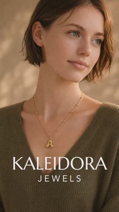 14K Gold Plated Bubble Letter Initial Necklace | Personalized Alphabet Charm