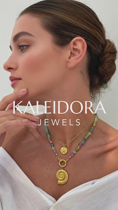 Green Fluorite & Green Aventurine Natural Gemstone Necklace | Gold Plated Interchangeable Clasp