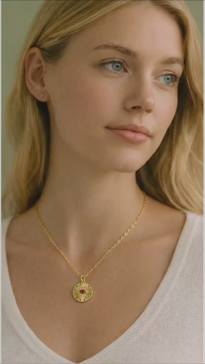 Magenta CZ Evil Eye Round Necklace | 14K Gold Plated | Handcrafted in Australia