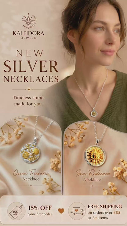 Two-Tone Vintage Sun Necklace | Silver Plated Chain with Water-Resistant Pendant