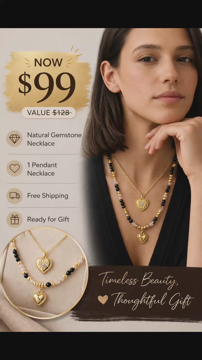 2-Piece Layering Set: 1 Natural Gemstone Necklace + 1 Pendant Necklace