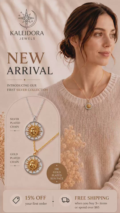 Two-Tone Vintage Sun Necklace | Gold Plated Chain with Water-Resistant Pendant