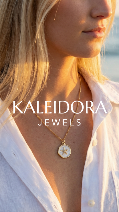 Ocean Charm Starfish Enamel Pendant Necklace - Gold Plated Layering Jewellery