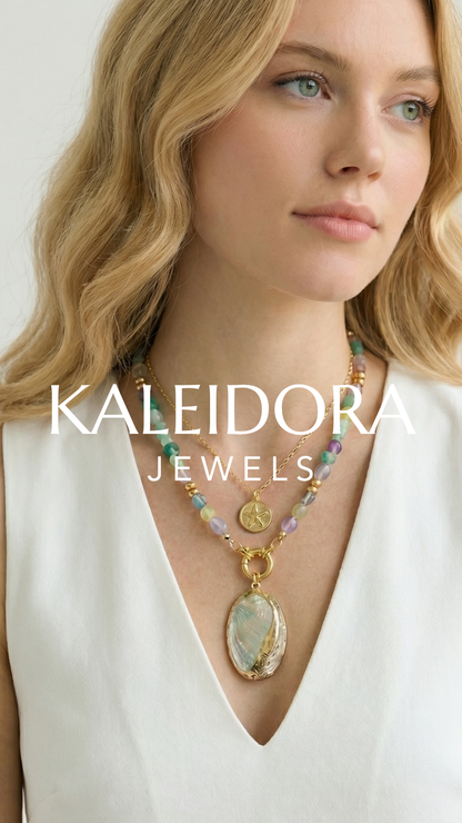 Natural White Abalone Shell Pendant | Gold Edged Charm