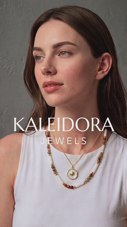 Crazy Lace Agate & Natural Shell Beaded Necklace | Layering Gemstone Choker