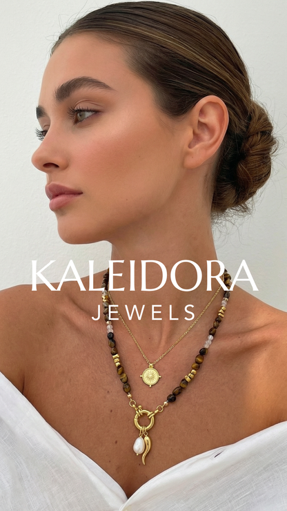 Natural Tiger Eye & Montana Agate Necklace | Gold Bolt Clasp