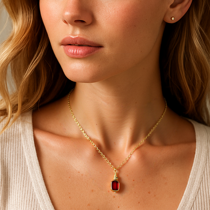 Red Glass Bead Pendant Necklace - 3 Chain Styles Available