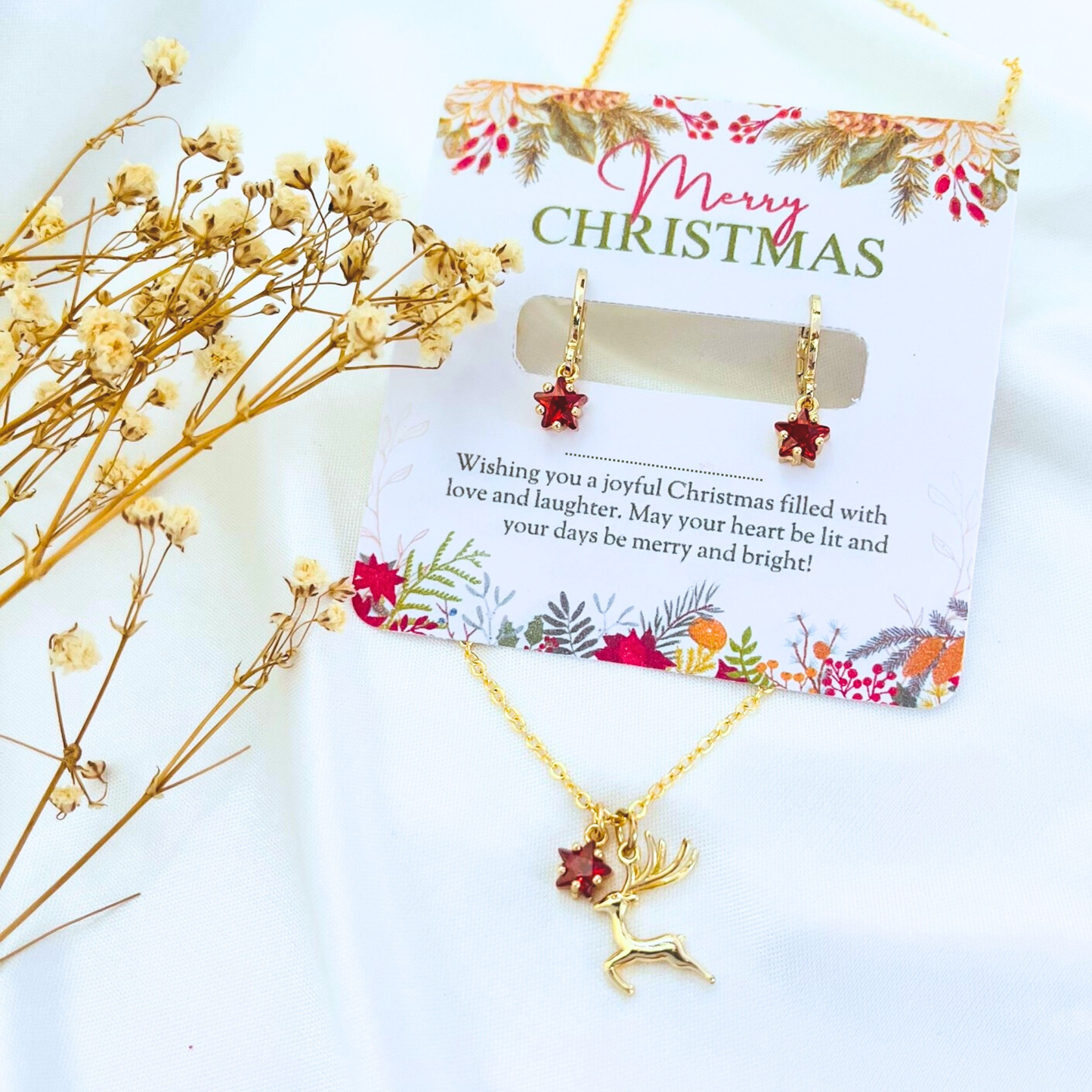 Christmas Star Hoop Earrings with Christmas Card - Festive Jewelry Gift