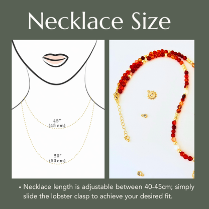 Carnelian Gemstone & Evil Eye Flower Pendant Necklace | Gold Evil Eye & Nugget Pearls Gemstone Necklace